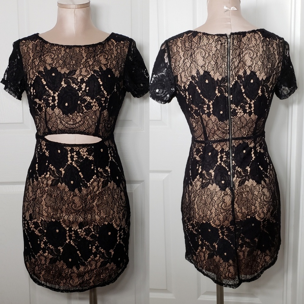 Mossique Boutique Black Nude Mini Cocktail Cutout Dress